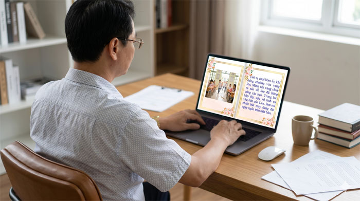 Tôi đã bắt đầu nghiên cứu để câu chuyện bằng sách lật